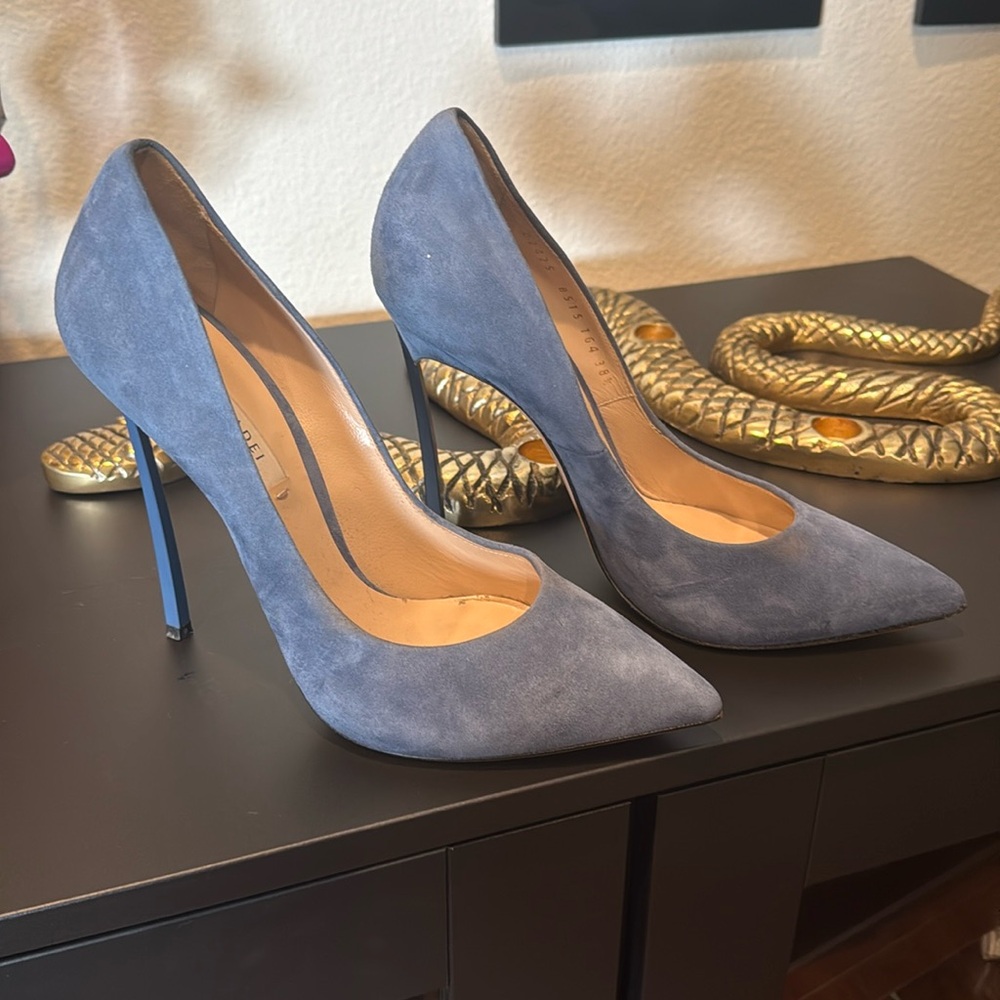 CASADEI BLADE BLUE SUEDE PUMPS SZ 8.5
